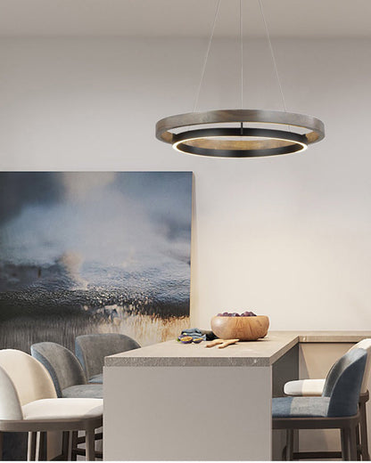Modern Farmhouse Wood LED Circular Chandelier Ceiling Light | Dining Room Lighting