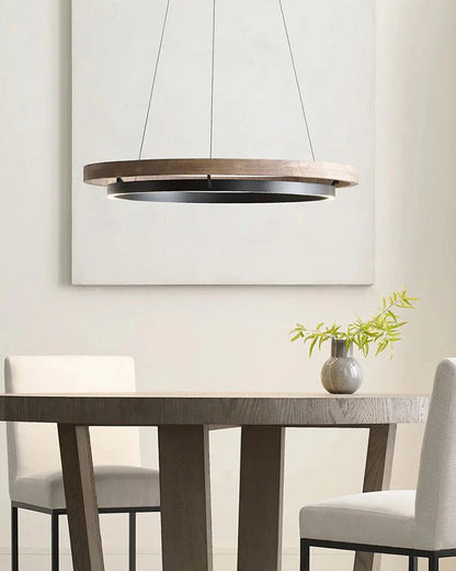 Modern Farmhouse Wood LED Circular Chandelier Ceiling Light | Dining Room Lighting