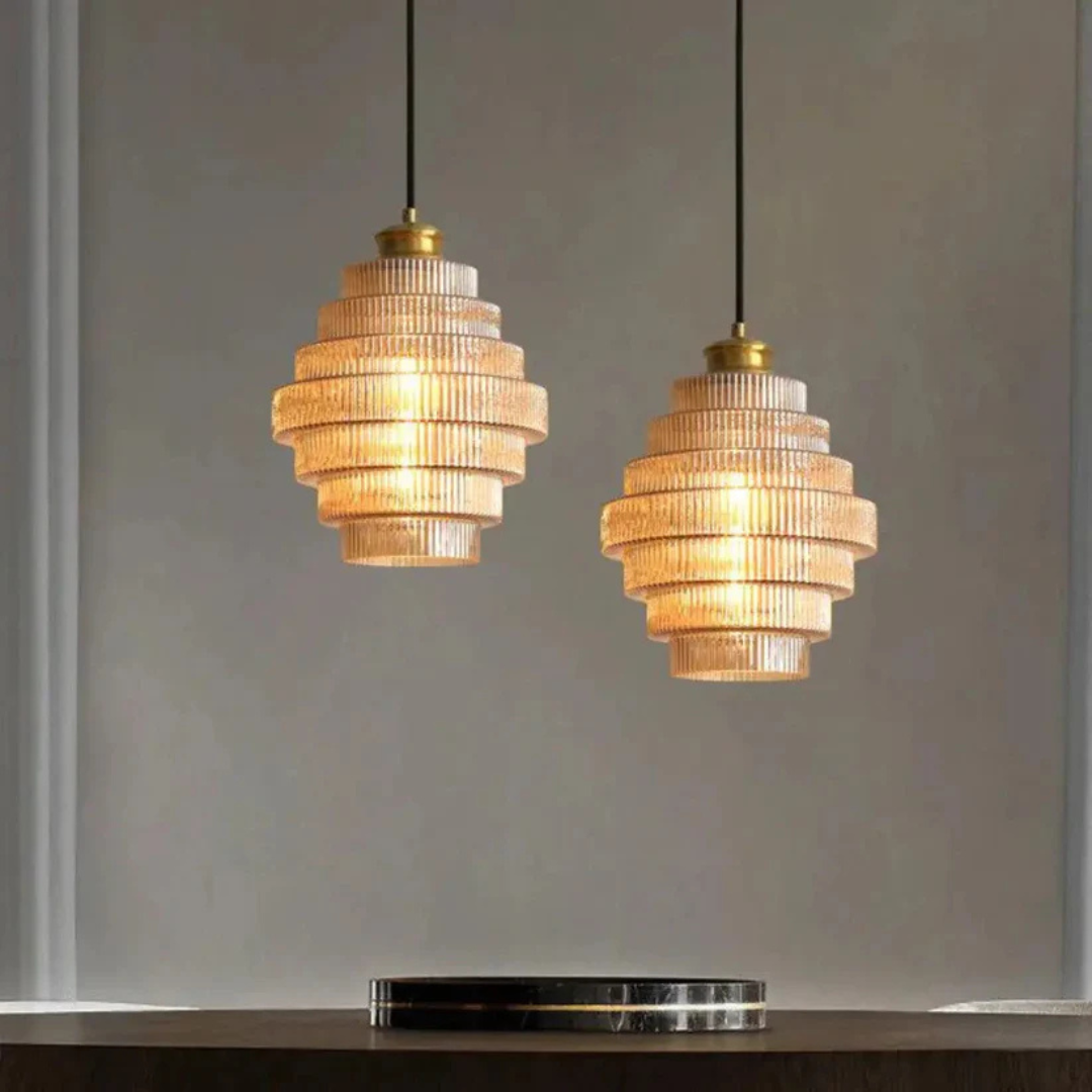 Glass and Brass Ceiling Lamp | Retro Modern Pendant Light for Dining or Living Room