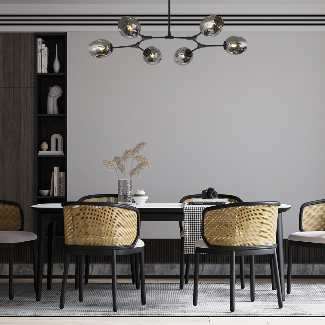 Modern 6 Arm LED Ceiling Light | Adjustable Glass Chandelier for Living Room