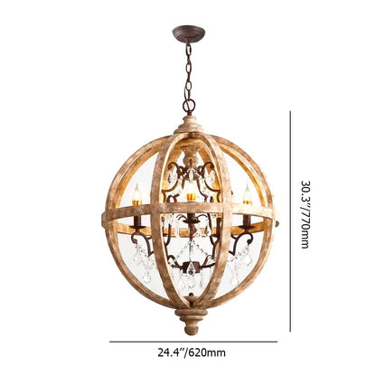 Rustic Globe Chandelier with Candle Lights | Vintage Ceiling Light Fixture