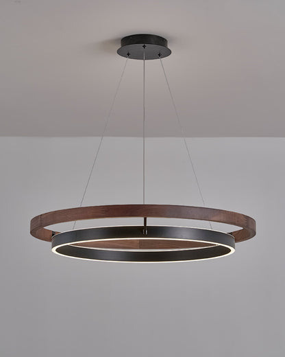 Modern Farmhouse Wood LED Circular Chandelier Ceiling Light | Dining Room Lighting