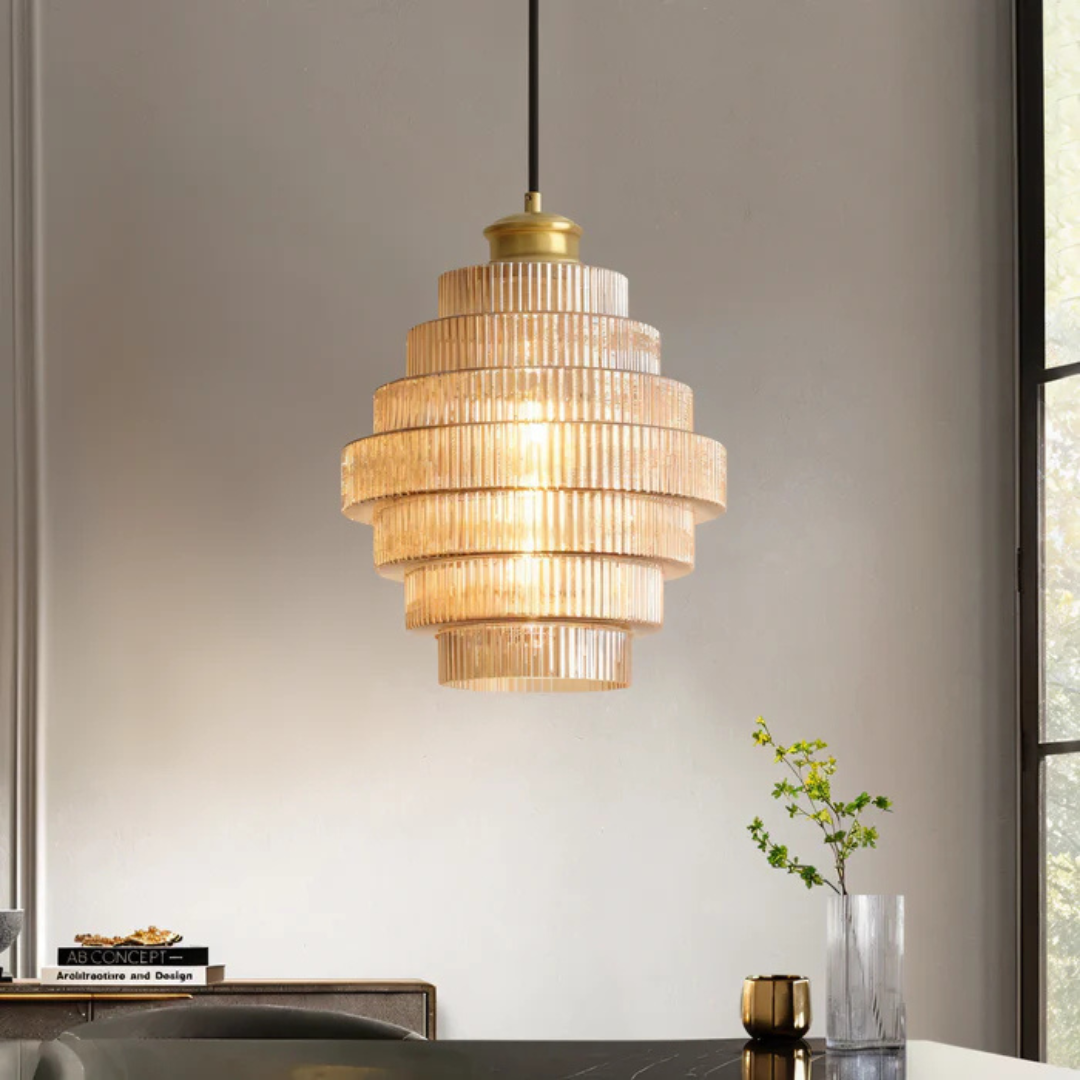 Glass and Brass Ceiling Lamp | Retro Modern Pendant Light for Dining or Living Room
