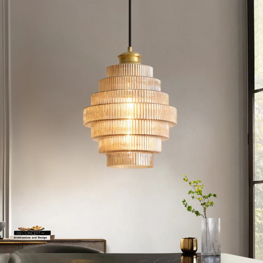 Glass and Brass Ceiling Lamp | Retro Modern Pendant Light for Dining or Living Room