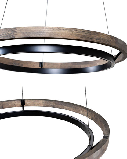 Modern Farmhouse Wood LED Circular Chandelier Ceiling Light | Dining Room Lighting