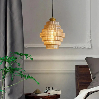 Glass and Brass Ceiling Lamp | Retro Modern Pendant Light for Dining or Living Room