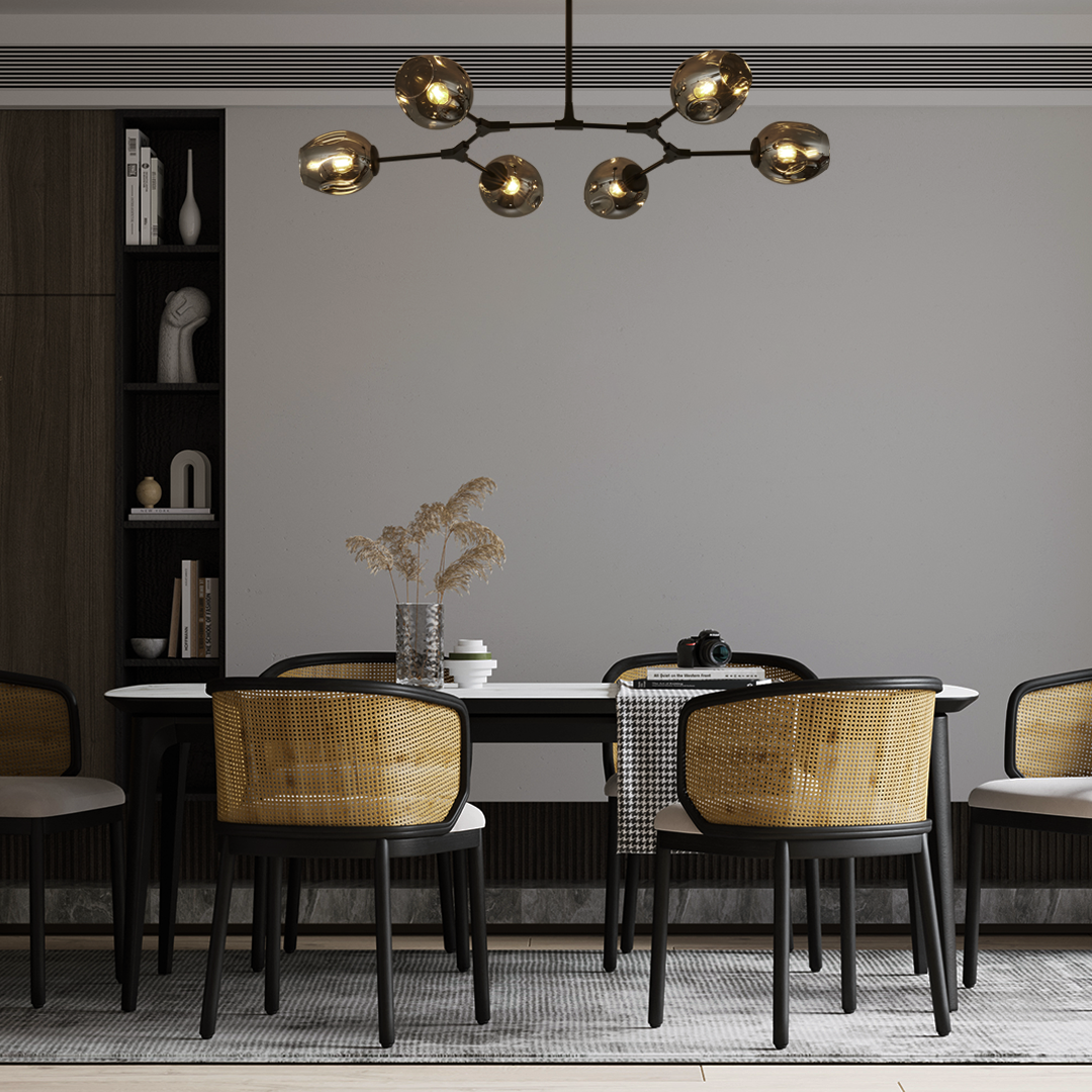 Modern 6 Arm LED Ceiling Light | Adjustable Glass Chandelier for Living Room