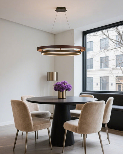 Modern Farmhouse Wood LED Circular Chandelier Ceiling Light | Dining Room Lighting