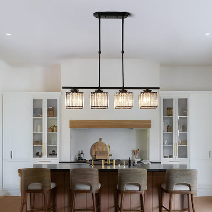 Modern Rectangular Glass Chandelier | LED Dining Room Kitchen Ceiling Light