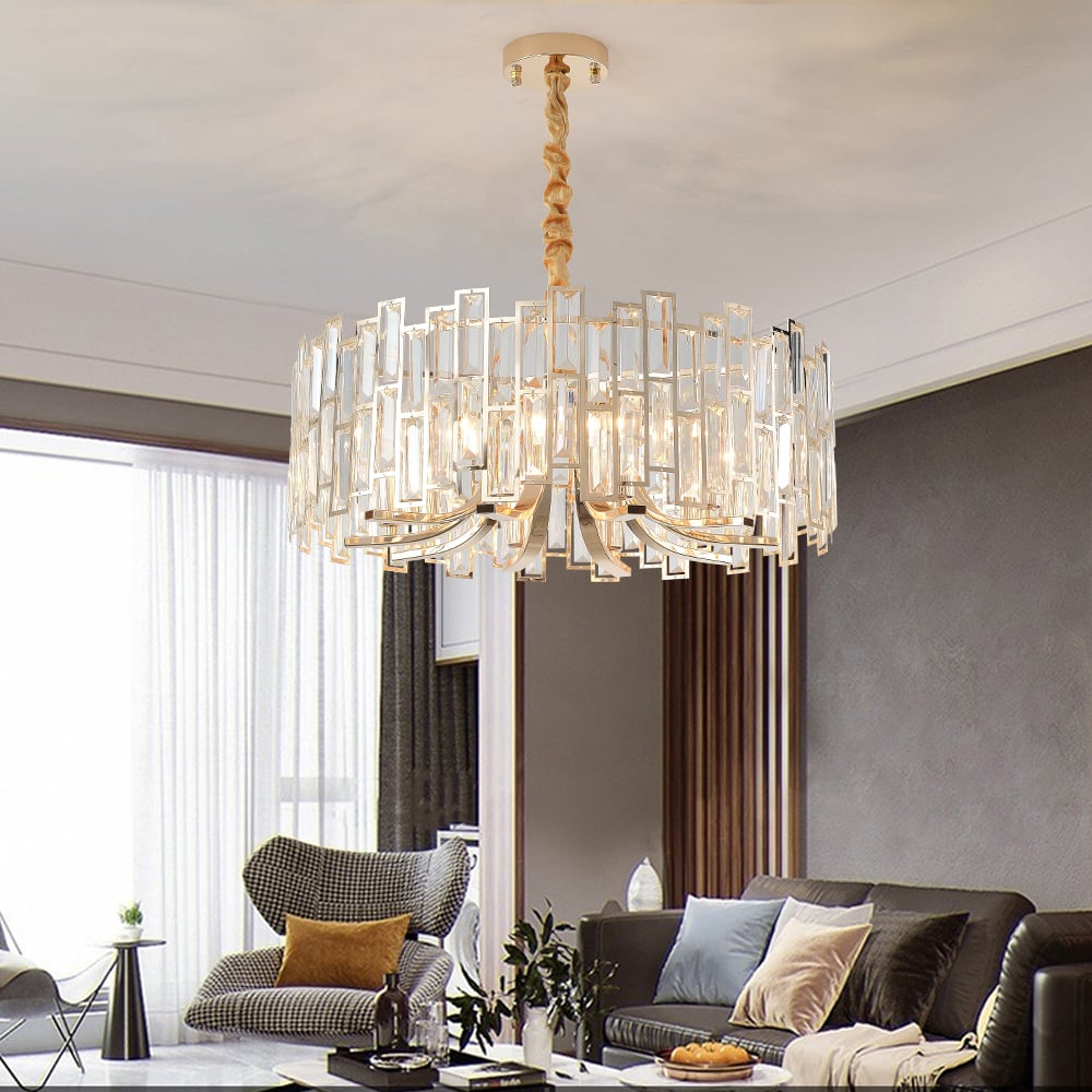 Golden Crystal Chandelier for Living Room | Modern Elegant Ceiling Light