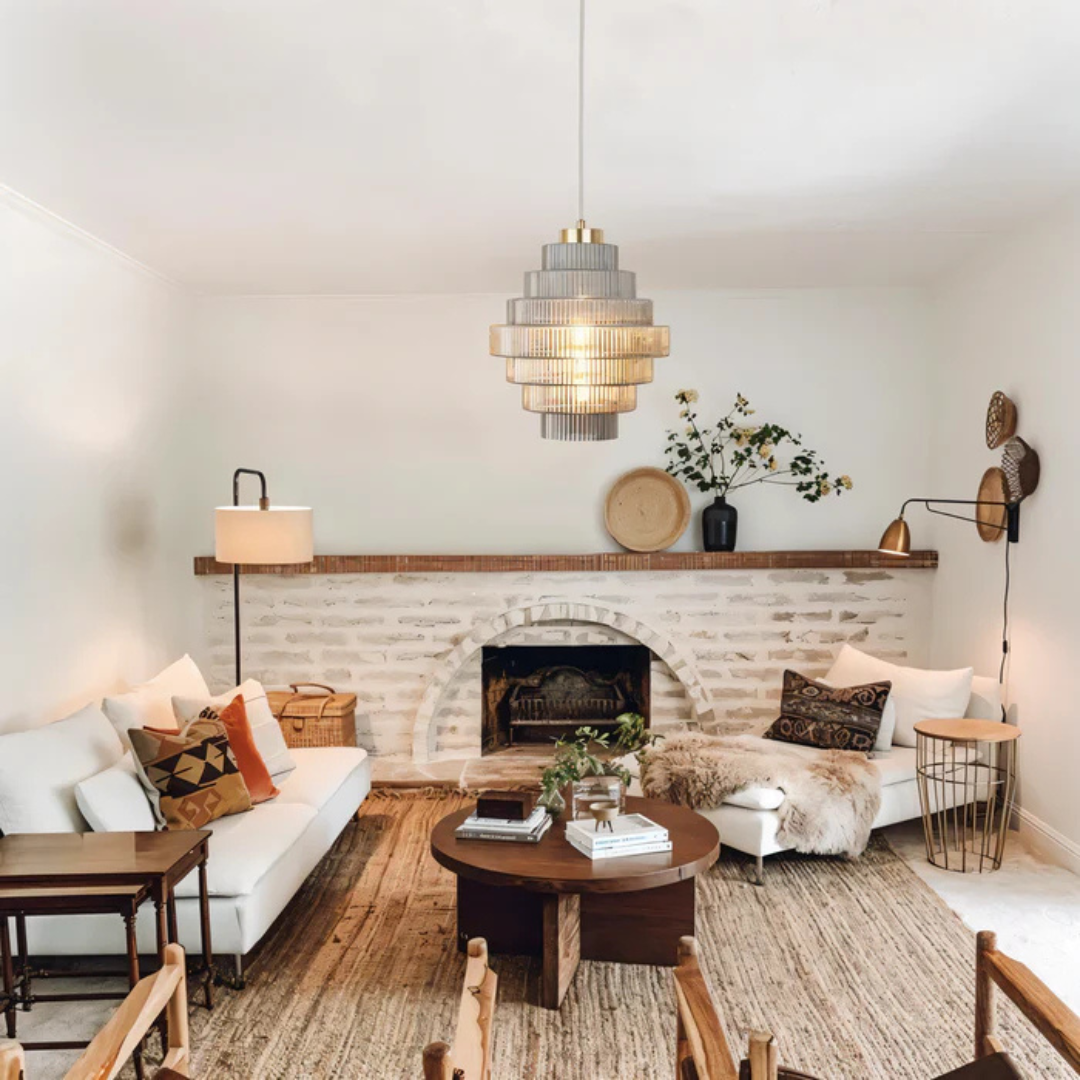 Glass and Brass Ceiling Lamp | Retro Modern Pendant Light for Dining or Living Room