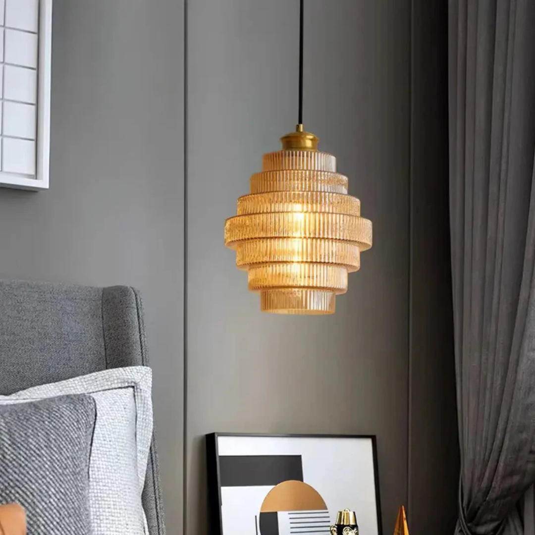 Glass and Brass Ceiling Lamp | Retro Modern Pendant Light for Dining or Living Room