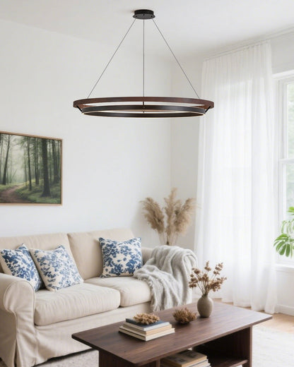 Modern Farmhouse Wood LED Circular Chandelier Ceiling Light | Dining Room Lighting