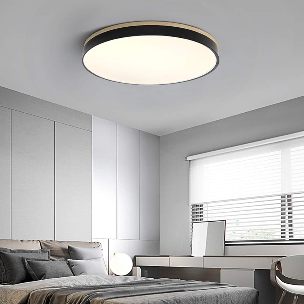 Round LED Ceiling Light with Wood Finish | Modern Bedroom Living Room Lamp