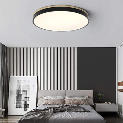 Round LED Ceiling Light with Wood Finish | Modern Bedroom Living Room Lamp