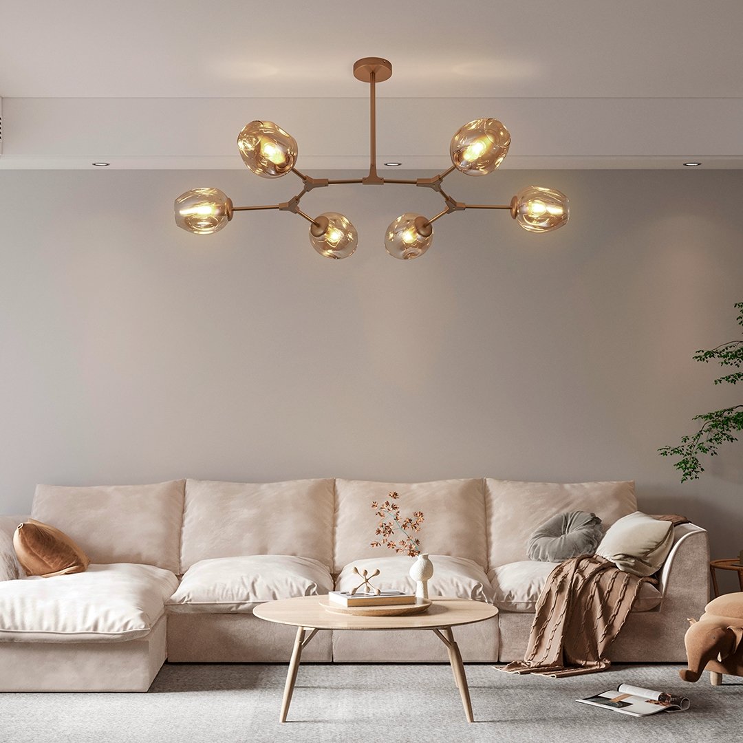 Modern 6 Arm LED Ceiling Light | Adjustable Glass Chandelier for Living Room