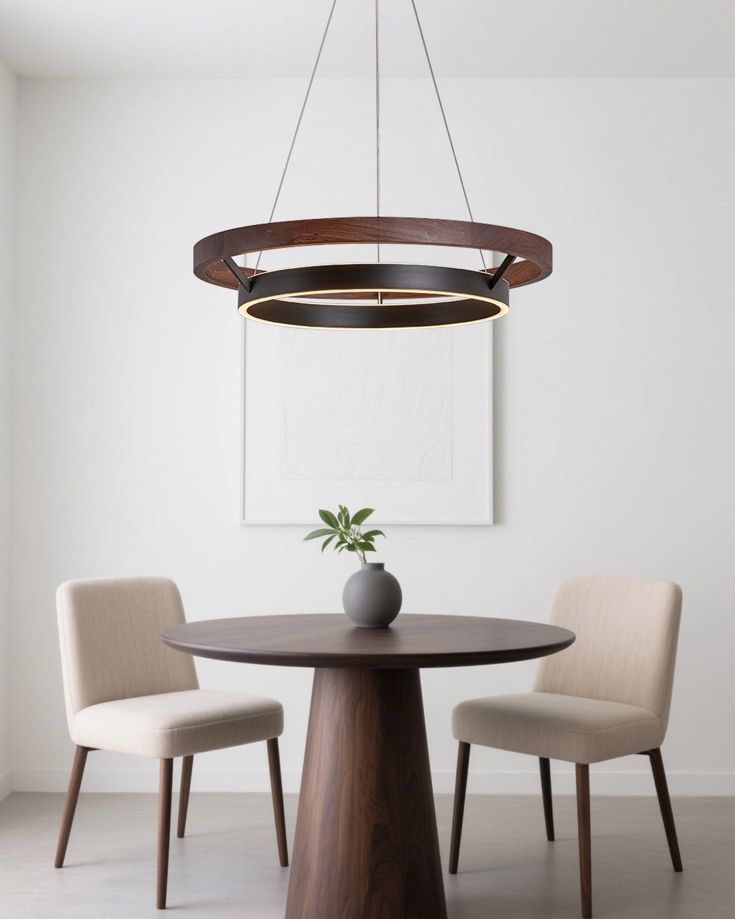 Modern Farmhouse Wood LED Circular Chandelier Ceiling Light | Dining Room Lighting