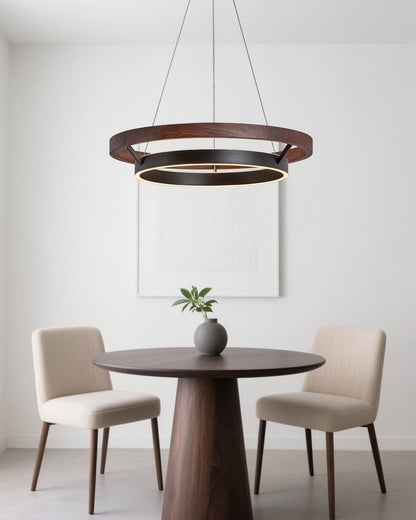 Modern Farmhouse Wood LED Circular Chandelier Ceiling Light | Dining Room Lighting