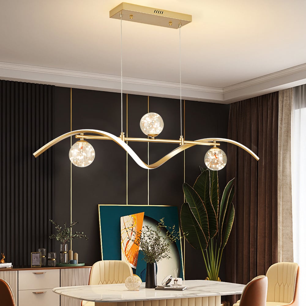 Modern Linear Chandelier with Glass Globes | Elegant LED Ceiling Light