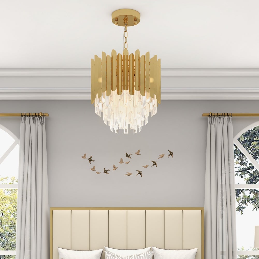 Gold Crystal Chandelier with Tiered Design | Modern Elegant Ceiling Light
