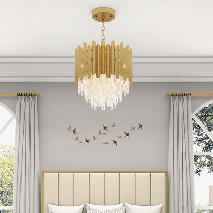 Gold Crystal Chandelier with Tiered Design | Modern Elegant Ceiling Light