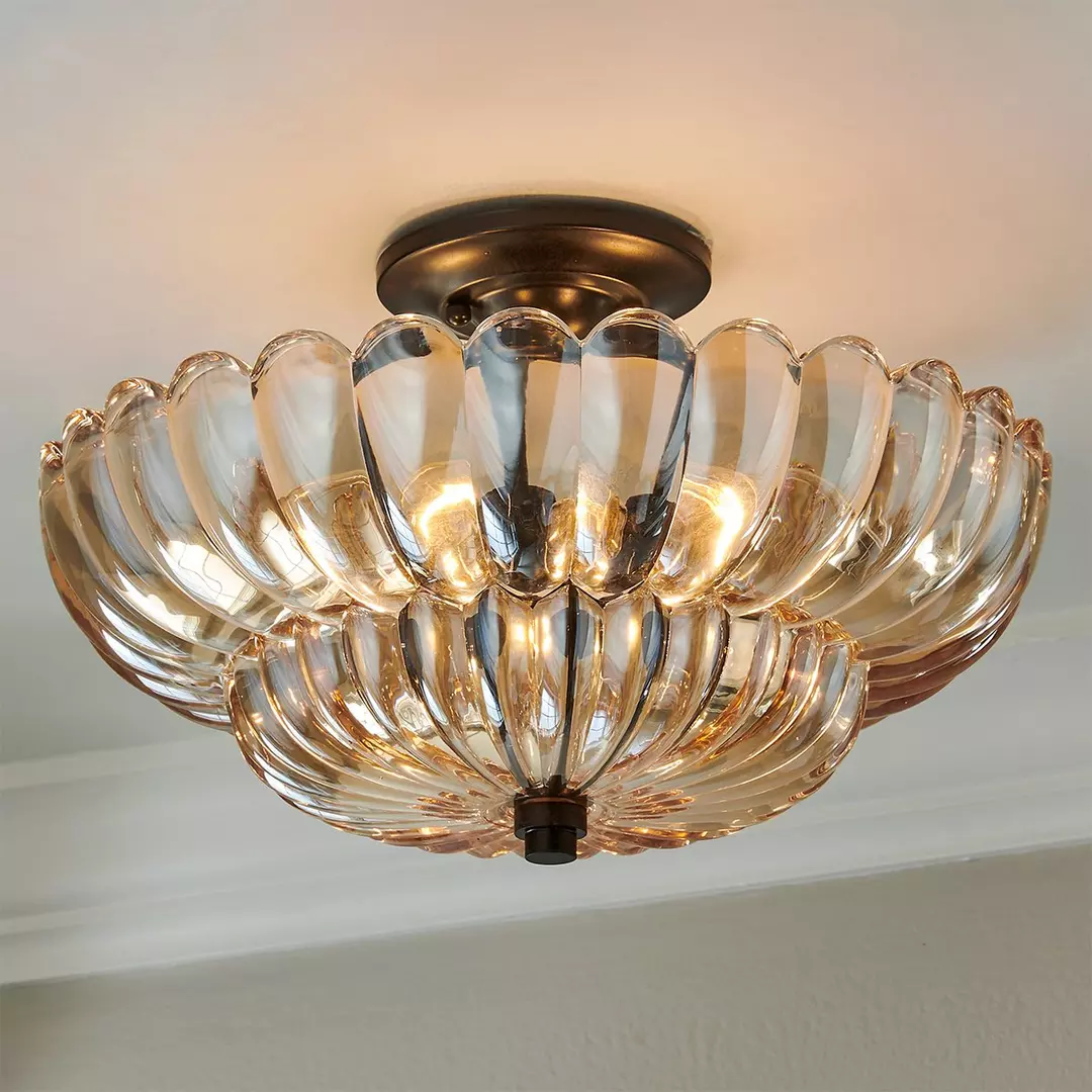 Vintage Amber Glass Semi Flush Ceiling Light for Bedroom | Classic Ceiling Lamp Design