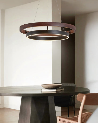 Modern Farmhouse Wood LED Circular Chandelier Ceiling Light | Dining Room Lighting