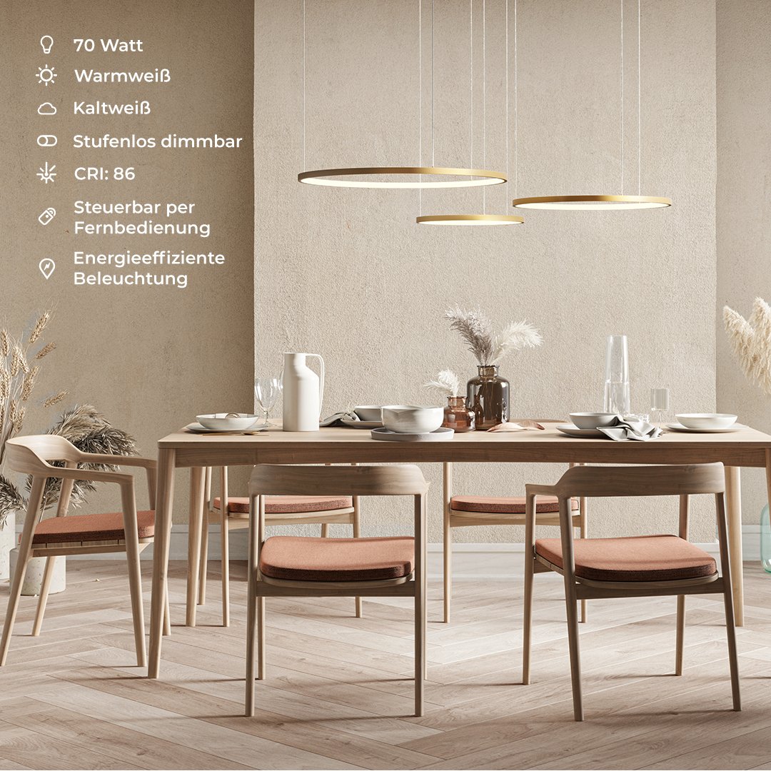 Modern LED Ring Chandelier | Contemporary Dimmable Dining Room Ceiling Light
