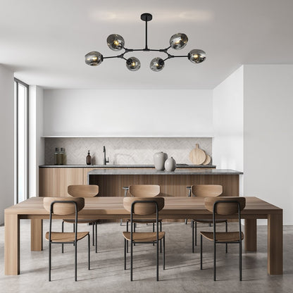 Modern 6 Arm LED Ceiling Light | Adjustable Glass Chandelier for Living Room