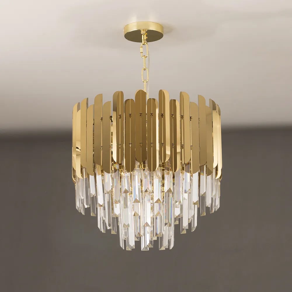 Gold Crystal Chandelier with Tiered Design | Modern Elegant Ceiling Light
