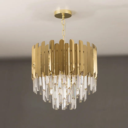 Gold Crystal Chandelier with Tiered Design | Modern Elegant Ceiling Light