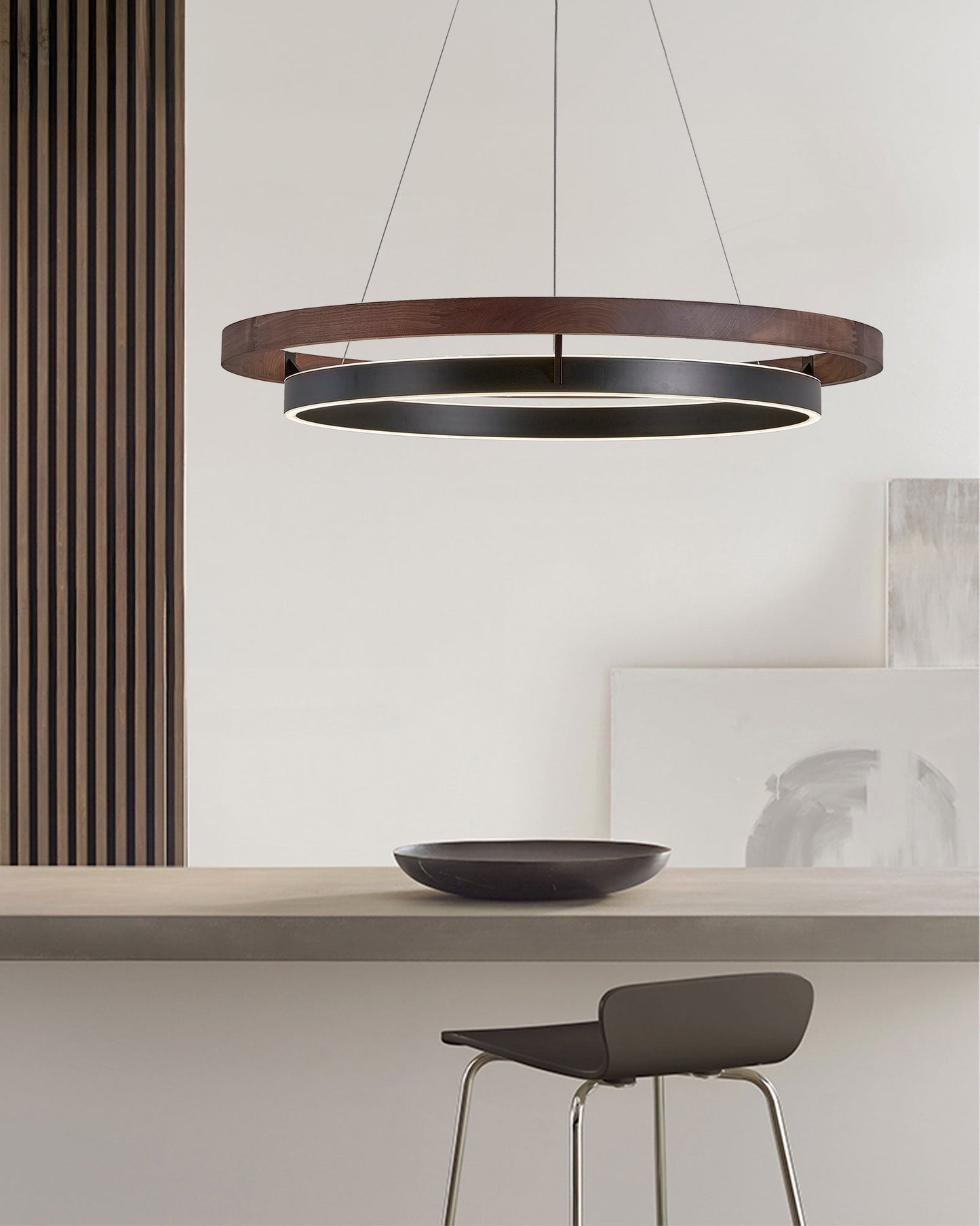 Modern Farmhouse Wood LED Circular Chandelier Ceiling Light | Dining Room Lighting