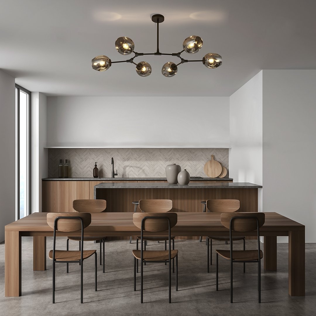 Modern 6 Arm LED Ceiling Light | Adjustable Glass Chandelier for Living Room