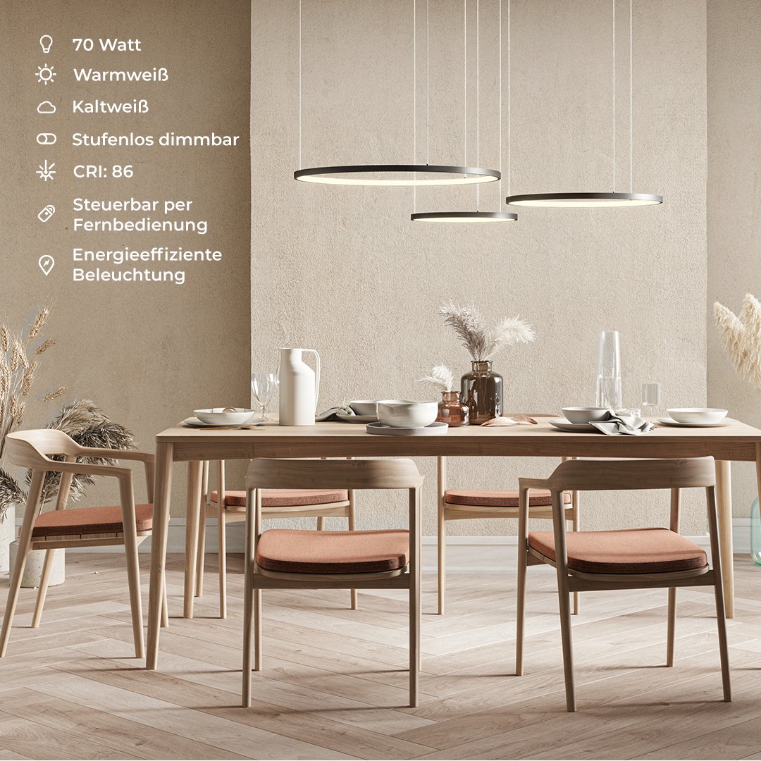 Modern LED Ring Chandelier | Contemporary Dimmable Dining Room Ceiling Light