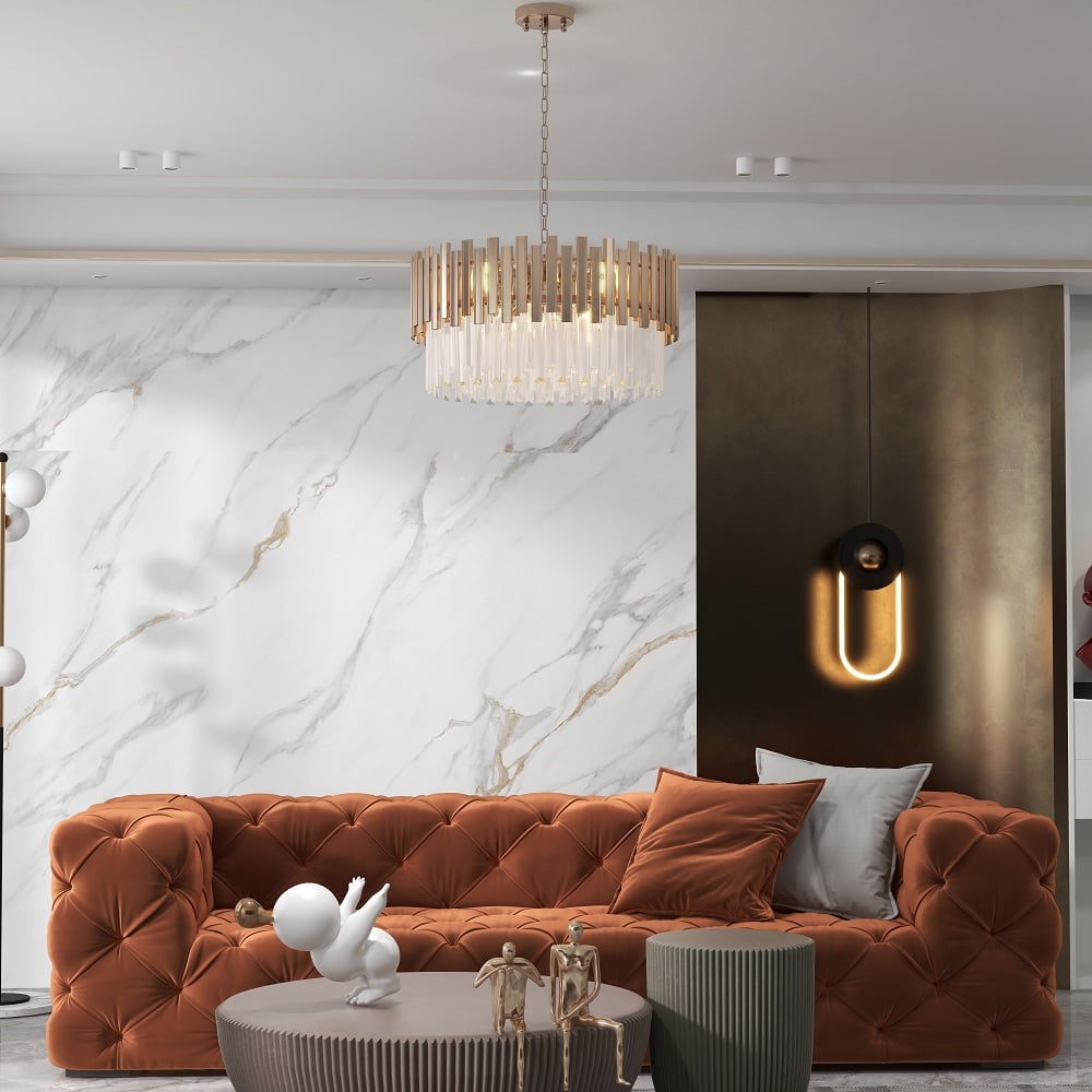Modern Gold Crystal Chandelier for Dining Room | Elegant Ceiling Light