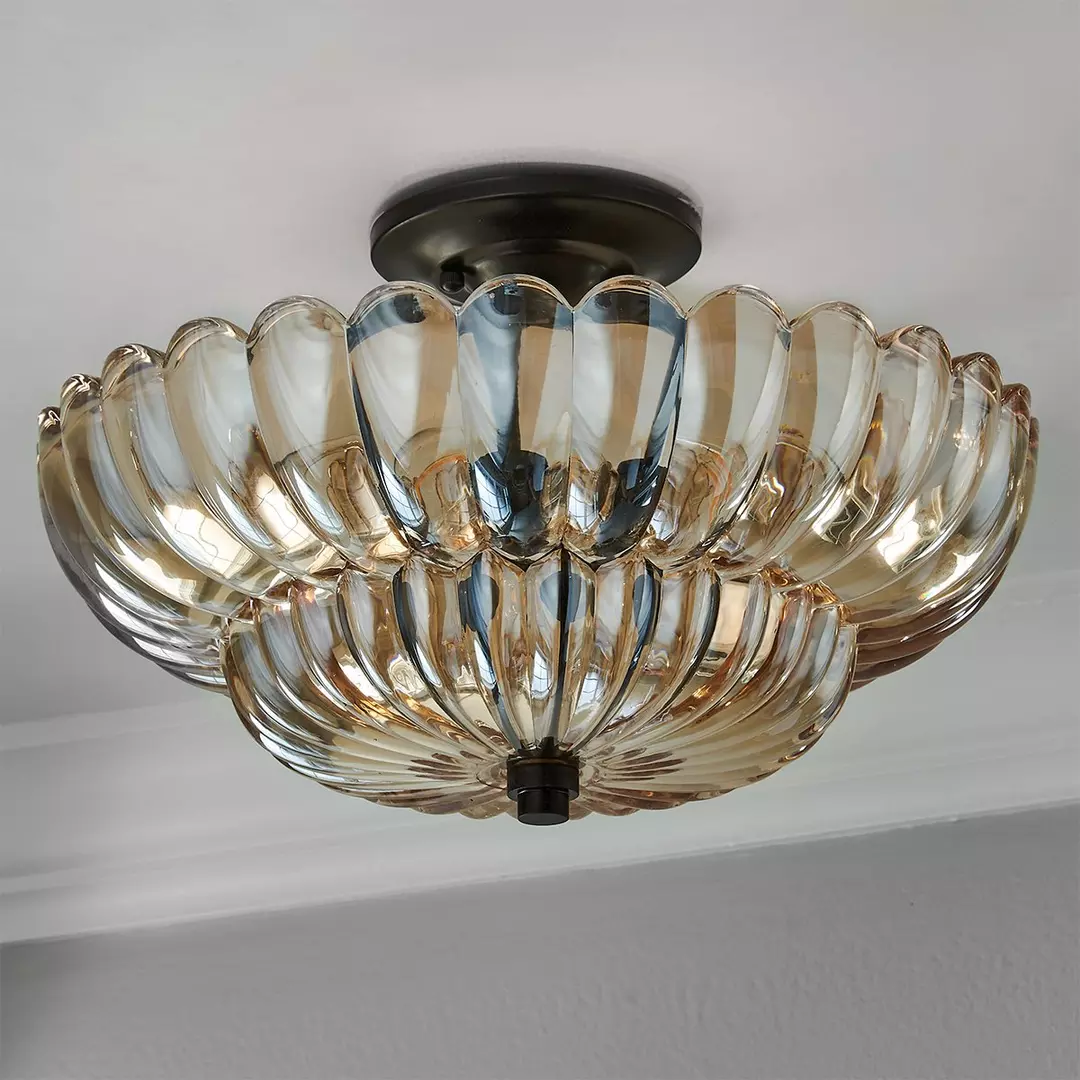 Vintage Amber Glass Semi Flush Ceiling Light for Bedroom | Classic Ceiling Lamp Design