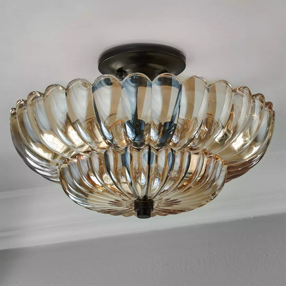 Vintage Amber Glass Semi Flush Ceiling Light for Bedroom | Classic Ceiling Lamp Design