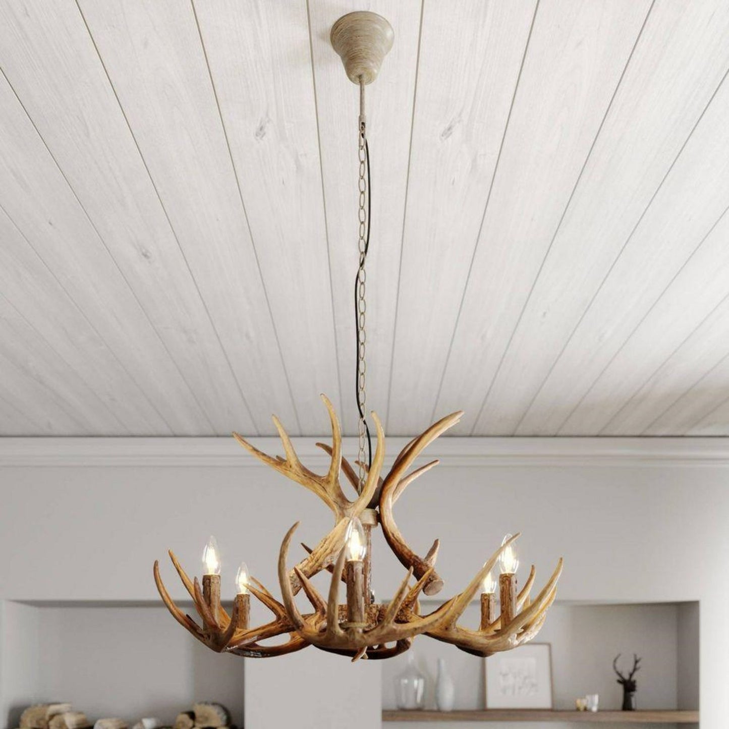 Rustic Antler LED Chandelier | Deer Horn Ceiling Light for Living Dining Room