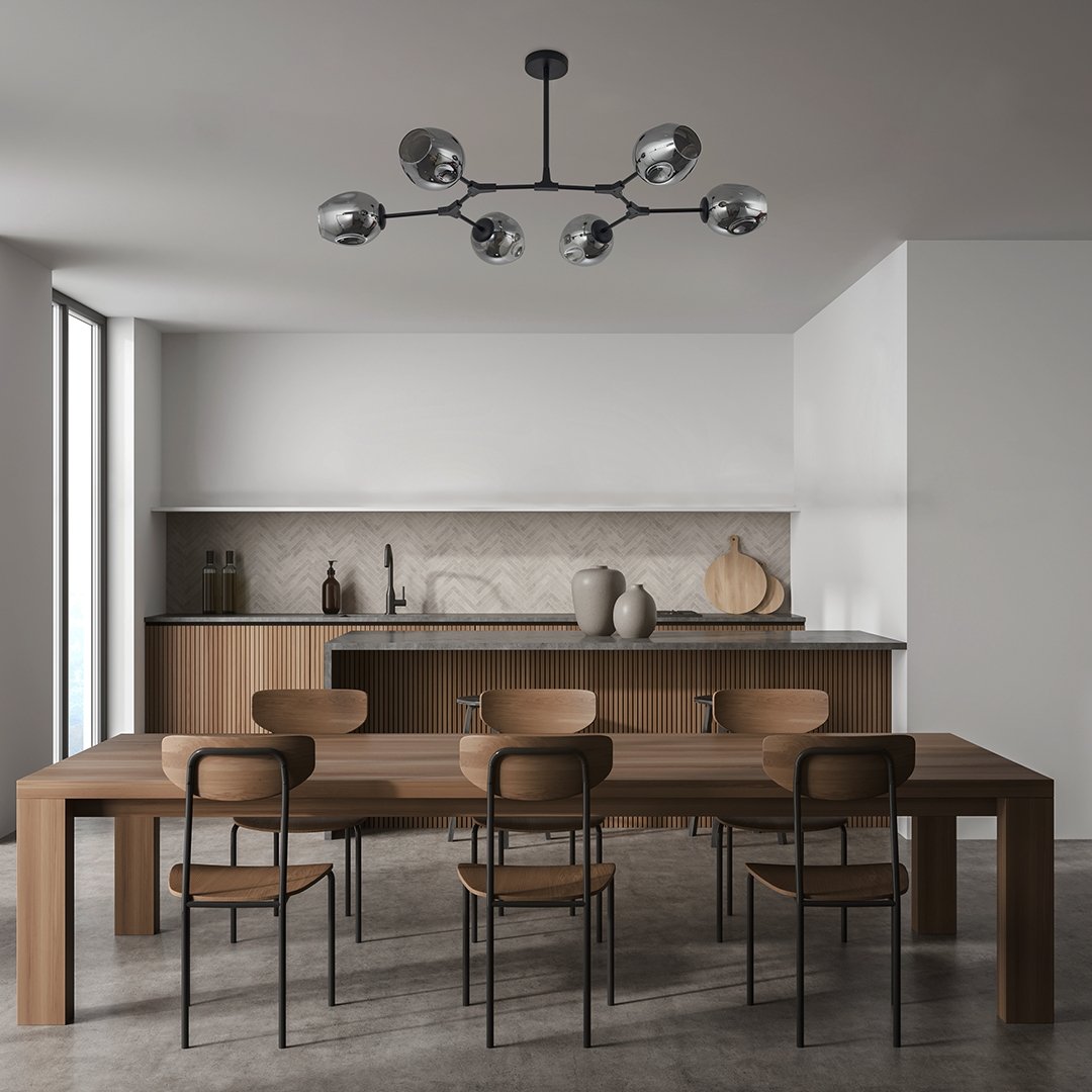 Modern 6 Arm LED Ceiling Light | Adjustable Glass Chandelier for Living Room