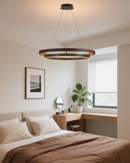 Modern Farmhouse Wood LED Circular Chandelier Ceiling Light | Dining Room Lighting