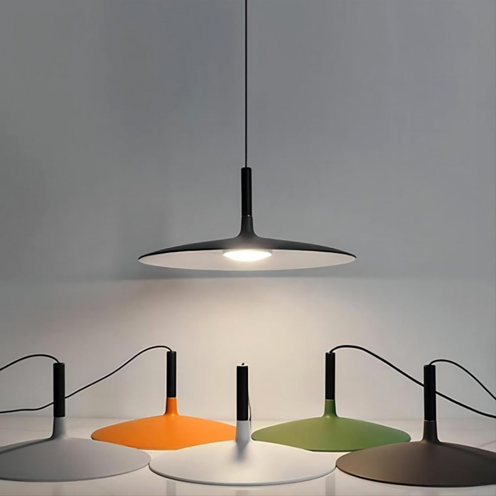 Modern Flat Pendant Ceiling Light with Wide Lampshade | Creative Dining Room Lamp
