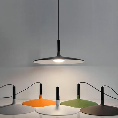 Modern Flat Pendant Ceiling Light with Wide Lampshade | Creative Dining Room Lamp
