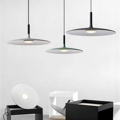 Modern Flat Pendant Ceiling Light with Wide Lampshade | Creative Dining Room Lamp