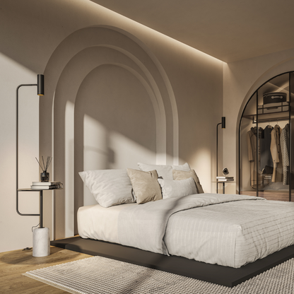 Modern Floor Lamp with Side Table in Marble Look | Minimalist Standing Light