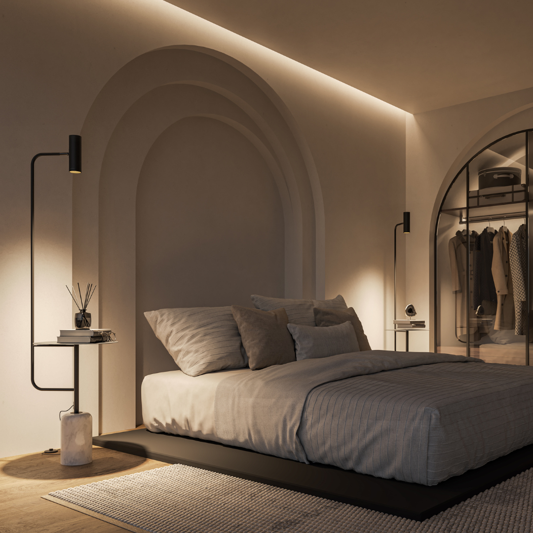 Modern Floor Lamp with Side Table in Marble Look | Minimalist Standing Light