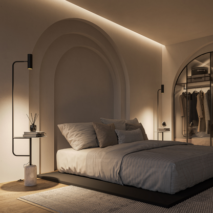 Modern Floor Lamp with Side Table in Marble Look | Minimalist Standing Light