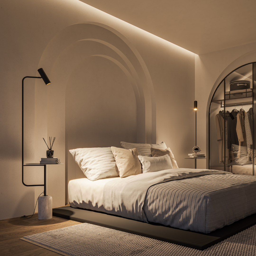 Modern Floor Lamp with Side Table in Marble Look | Minimalist Standing Light