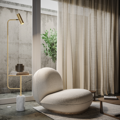 Modern Floor Lamp with Side Table in Marble Look | Minimalist Standing Light