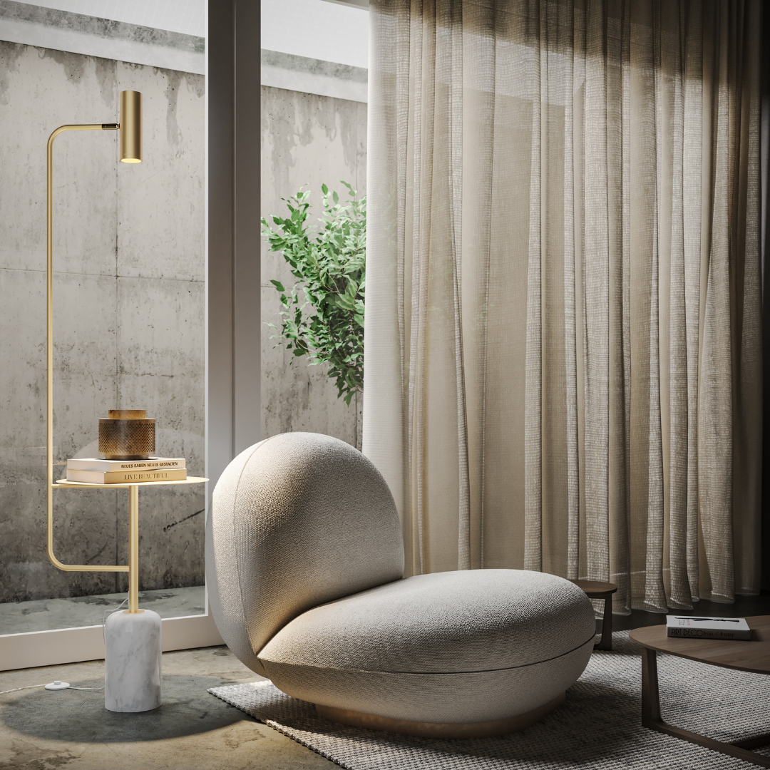 Modern Floor Lamp with Side Table in Marble Look | Minimalist Standing Light
