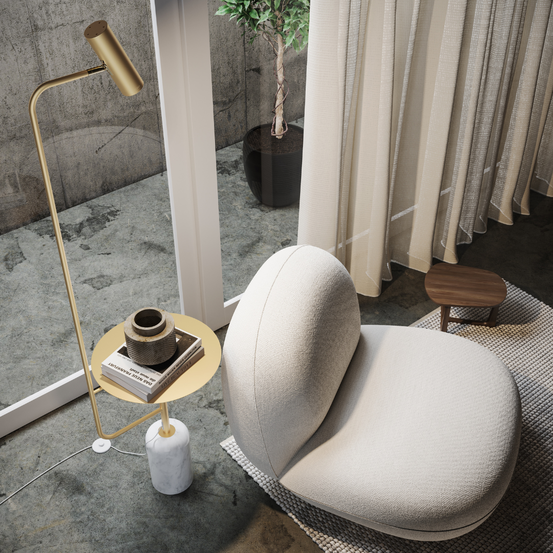 Modern Floor Lamp with Side Table in Marble Look | Minimalist Standing Light